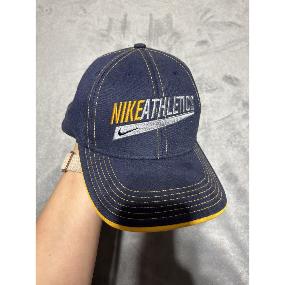 Nike Baseball Hat Cap Mens One Size Blue Yellow Athletics Logo Stretch Fit